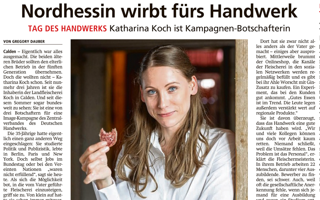 TAG DES HANDWERKS – Katharina Koch ist Kampagnen-Botschafterin (HNA, 17. September 2021)